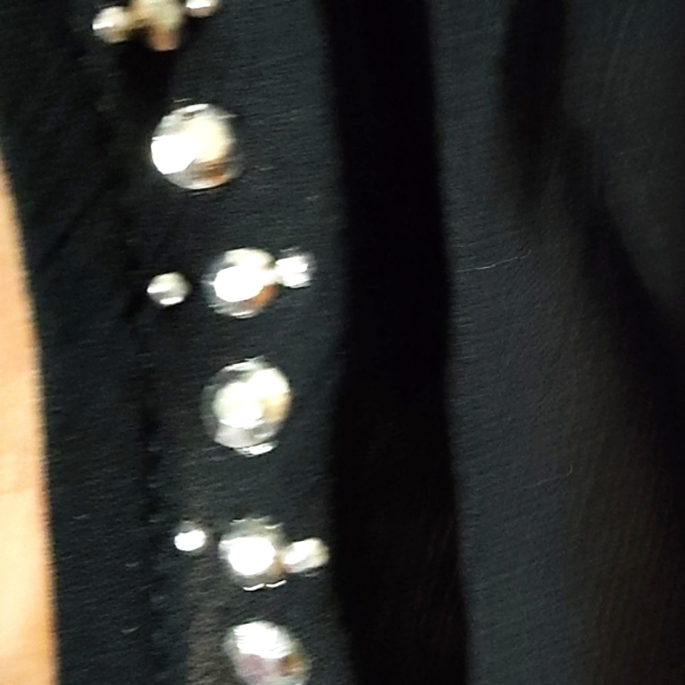 JUICY COUTURE WOMEN'S BLACK RHINESTONE DOUBLE LAYER SLIT SLEEVE SIZE SMALL TOP - Picture 9 of 9